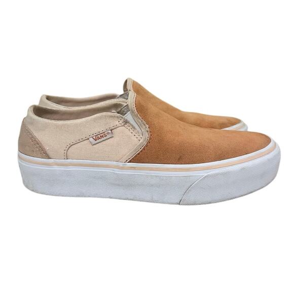 Vans Classic Slip-On Peach Suede Canvas Shoes Women’s Size 7.5 Casual Platform - Picture 1 of 9